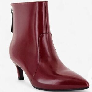 Elle Burgundy Pointed-Toe Kitten Heel Ankle Bootie